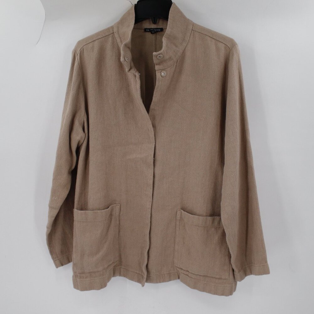 Eileen Fisher Tan Collar Snap Front Jacket